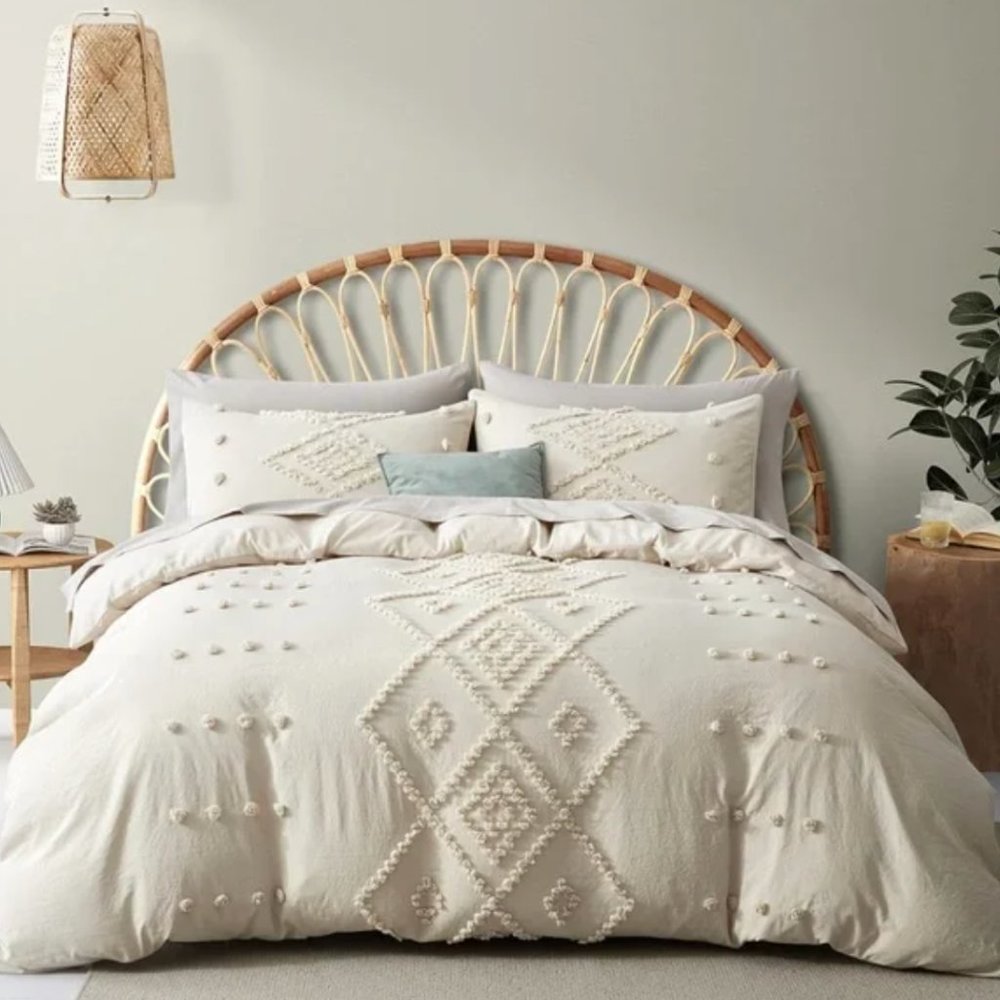 New Cream Boho Queen Tassel Comforter Duvet Blanket & Sham